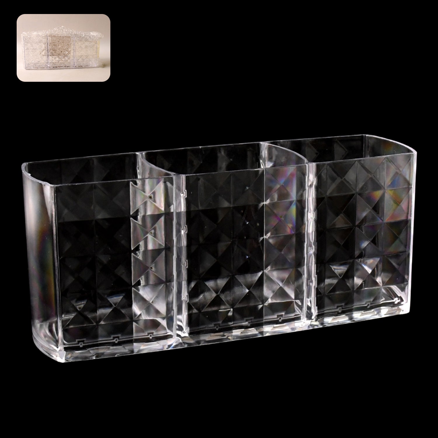 Elegant Crystal-effect 3-compartment Acrylic Makeup Brush Holder (1 Pc) Elegant Crystal-effect 3-compartment Acrylic Makeup Brush Holder (1 Pc)